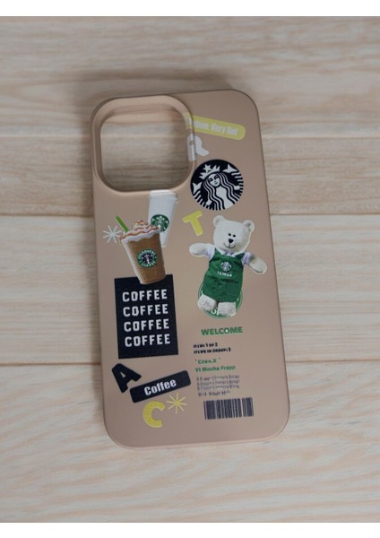 Iphone 13 Pro Starbucks Baskılı Krem Renk Silikon Telefon Kılıfı