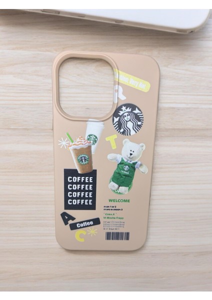 Iphone 13 Pro Starbucks Baskılı Krem Renk Silikon Telefon Kılıfı