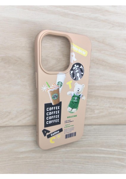 Iphone 13 Pro Starbucks Baskılı Krem Renk Silikon Telefon Kılıfı