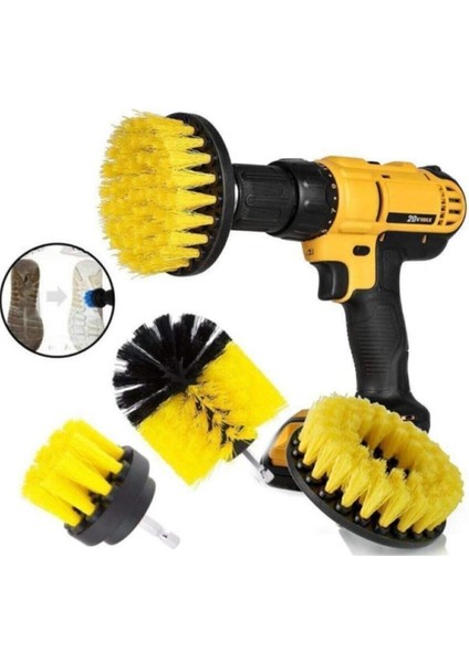Main Shop 3'lü Set Matkap Ucuna Takılan Banyo Küvet Duşa Kabin Fayans Oto Koltuk Lastik Yıkama Temizleme Fırça