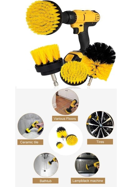 Main Shop 3'lü Set Matkap Ucuna Takılan Banyo Küvet Duşa Kabin Fayans Oto Koltuk Lastik Yıkama Temizleme Fırça