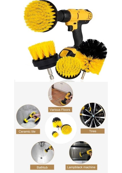 Main Shop 3 Lü Set Matkap Ucuna Takılan Araba Tekerliği Fırçası Oto Koltuk Paspas Lastik Yıkama Temizleme Fırça modelleri