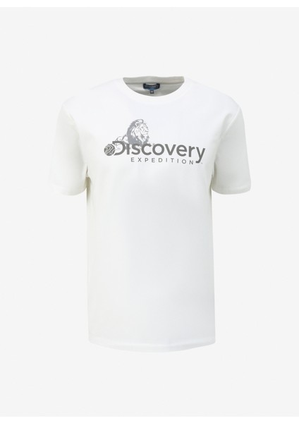 Beyaz Erkek Bisiklet Yaka Basic Baskılı T-Shirt D4SM-TST3311