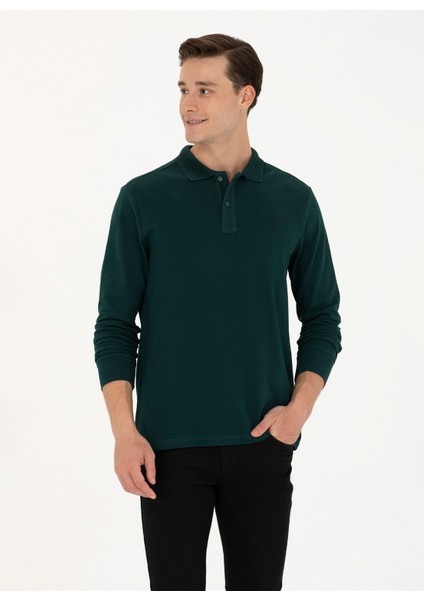 Polo Yaka Koyu Yeşil Erkek Sweatshırt GTP01SK023