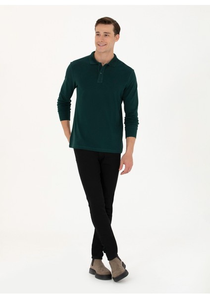 Polo Yaka Koyu Yeşil Erkek Sweatshırt GTP01SK023 fırsatları