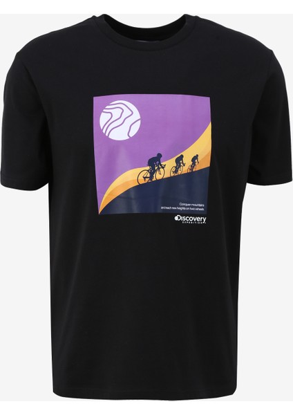 Siyah Erkek Bisiklet Yaka Relaxed Baskılı T-Shirt D4SM-TST3265