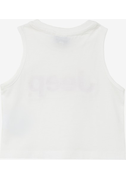 Ekru Kız Çocuk Bisiklet Yaka Crop Top Baskılı Atlet C4SG-TST4012