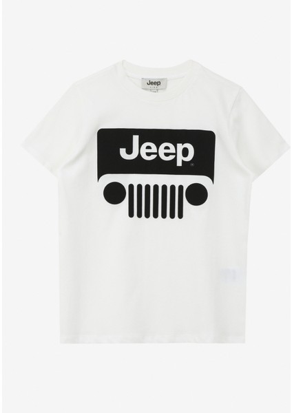 Ekru Erkek Çocuk Bisiklet Yaka Relaxed Baskılı T-Shirt J4SB-TSH8