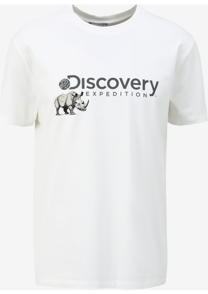 Beyaz Erkek Bisiklet Yaka Basic Baskılı T-Shirt D4SM-TST3312