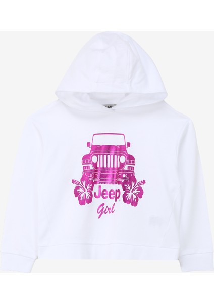 Ekru Kız Çocuk Kapüşonlu Relaxed Baskılı Sweatshirt J4SG-SWT01