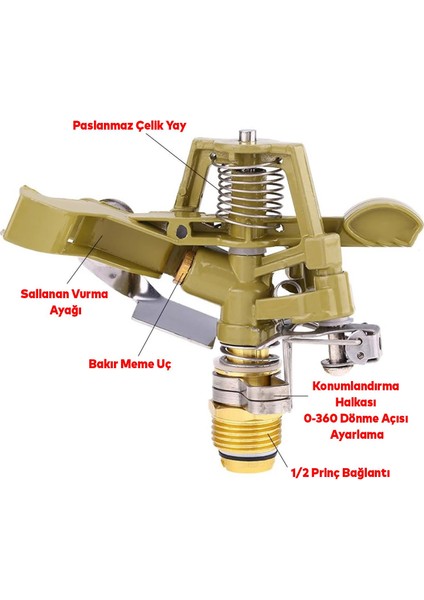 Vurmalı Metal Su Fıskiyesi DY1021 Uzak Yakın Basınç Püskürtme Yağmurlama Sulama 360 Derece Başlık