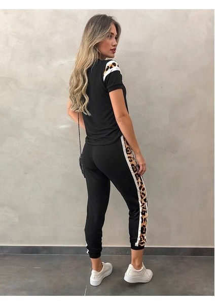 Üst V Leopar, Alt Yan Şerit Leopar Detay Iki Iplik Kumaş Takım modelleri