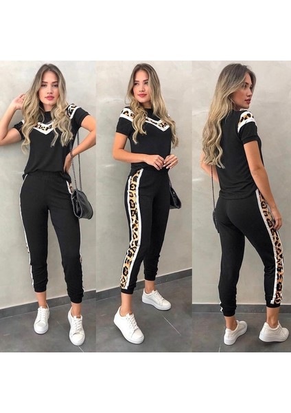 Üst V Leopar, Alt Yan Şerit Leopar Detay Iki Iplik Kumaş Takım fırsatları