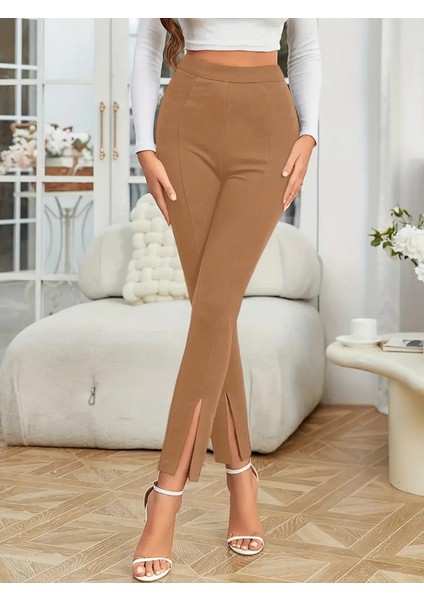Kadın Önden Yırtmaçlı Yüksek Bel Ithal Krep Pantolon indirimleri