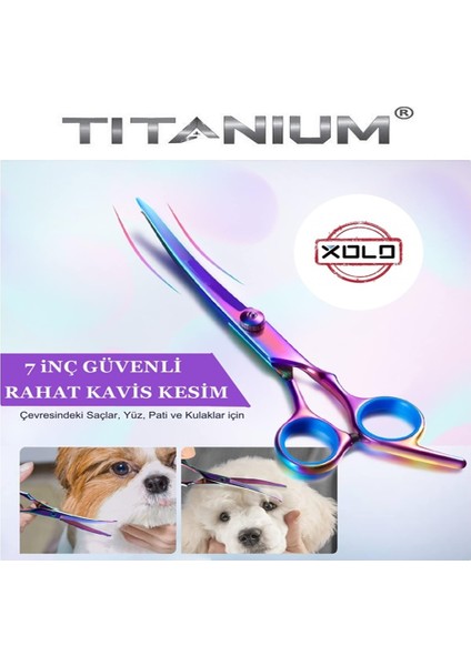 Kavisli Kedi Köpek Makas Seti Deri Çantalı Petshop Kuaför Makas Seti Tarağı 5 Parça