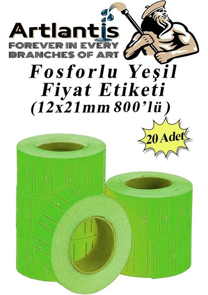 Fiyat Etiketi Yeşil 800'LÜ 20 Paket 12X21MM Fosforlu Yeşil Fiyat Etiketi MX-5500 M5500 HG979 Motex Etiket Makinesi Yedeği