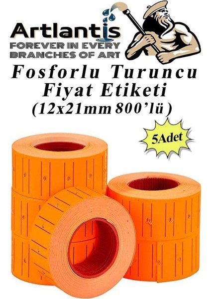 Fiyat Etiketi Turuncu 800'LÜ 5 Paket 12X21MM Fosforlu Turuncu Fiyat Etiketi MX-5500 M5500 HG979 Motex Etiket Makinesi Yedeği