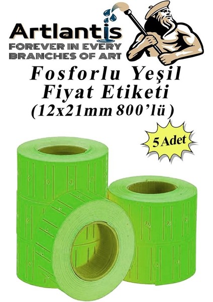 Fiyat Etiketi Yeşil 800'LÜ 5 Paket 12X21MM Fosforlu Yeşil Fiyat Etiketi MX-5500 M5500 HG979 Motex Etiket Makinesi Yedeği