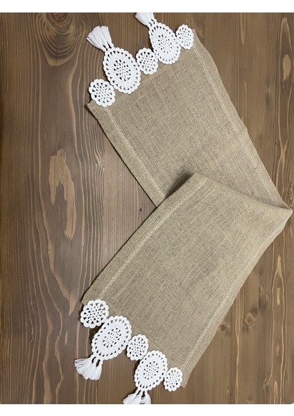 - Kenarı Motifli Jüt Kumaş Runner