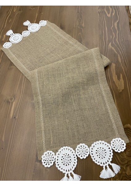 - Kenarı Motifli Jüt Kumaş Runner