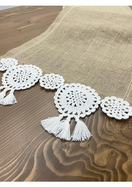 - Kenarı Motifli Jüt Kumaş Runner