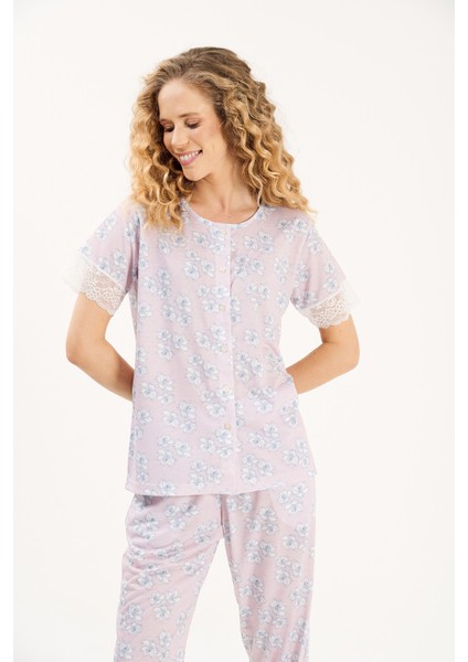Yuvarlak Yaka Dantel Detay Kadın Pijama Takımı
