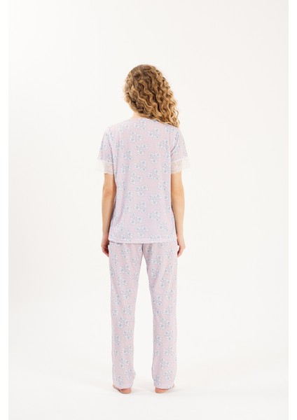 Yuvarlak Yaka Dantel Detay Kadın Pijama Takımı