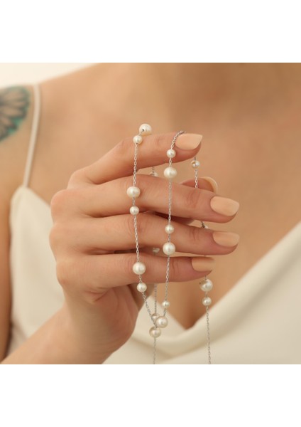 925 Ayar Gümüş Cream Tatlısu Incisi Kolye-7 ve 5mm indirimleri
