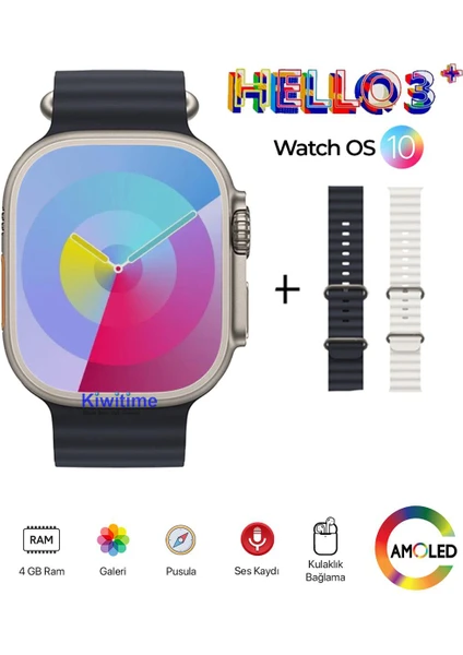 Hello Watch 3+ Plus Ultra 2 Amoled Ekran 4gb IP68 İos Android Uyumlu Akıllı Saat