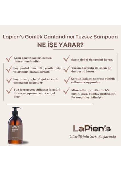 Tüm Saç Tipleri Için Tuzsuz Şampuan,Dengeleyici,Arındırıcı,Canlandırıcı, Nemlendirici 500ml