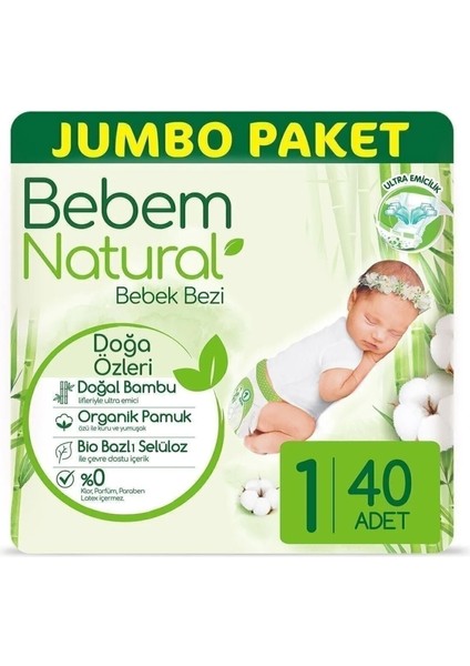 Naturel  Bebek Bezi Jumbo Paket (1 No) 40'lı