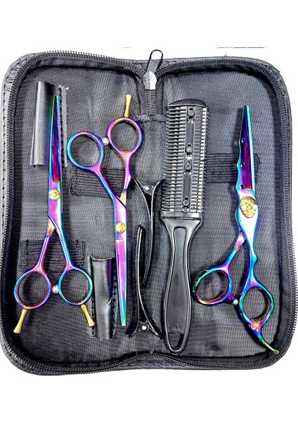 Lüks Full Set Saç Makas Kesim Seti 12 Parça Herşey Hazır Rainbow Duble Set