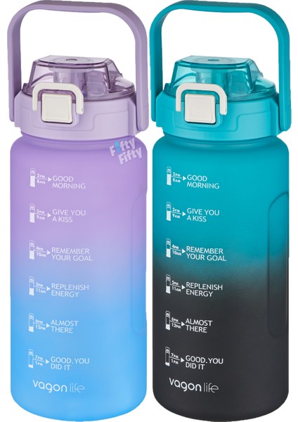 2'li Ekonomik Motivasyon Matara Seti 1500 ml Büyük Boy 4 Farklı Renk Seçeneği Fiftyfifty