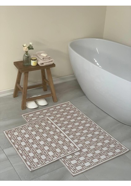 Lyon Doğal Pamuklu 2'li Banyo Paspas Seti 60X100+50X60 cm Bej