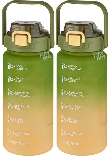 2'li Ekonomik Motivasyon Matara Seti 1500 ml Büyük Boy 4 Farklı Renk Seçeneği Fiftyfifty