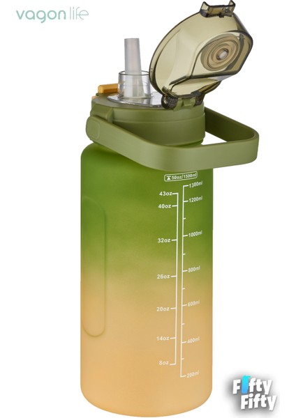 2'li Ekonomik Motivasyon Matara Seti 1500 ml Büyük Boy 4 Farklı Renk Seçeneği Fiftyfifty fiyatları