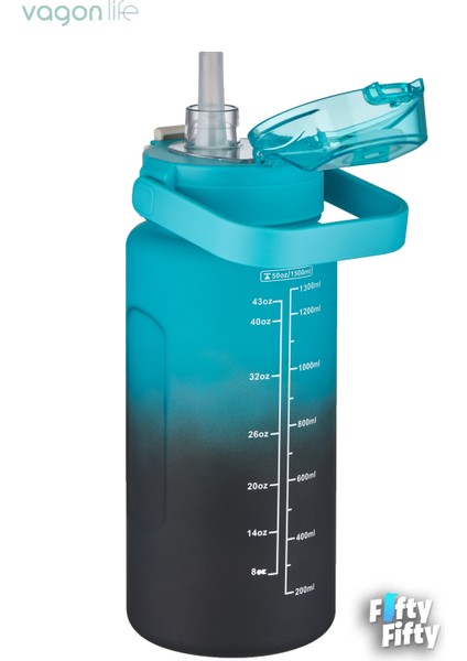 2'li Ekonomik Motivasyon Matara Seti 1500 ml Büyük Boy 4 Farklı Renk Seçeneği Fiftyfifty modelleri