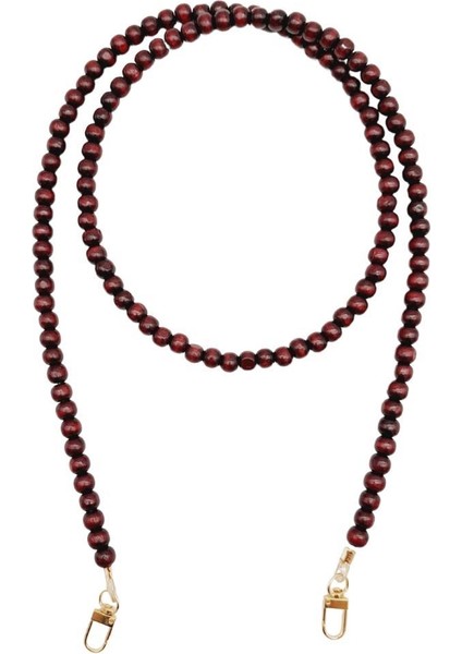 120 cm Kızıl Kahve Renk 8 mm Ahşap Boncuklu Çanta Sapı Light Gold Metalli