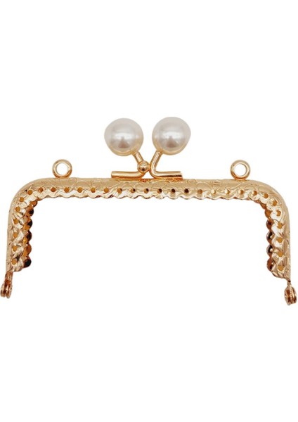 10.5 cm Incili Dikdörtgen Cüzdan Çanta Klipsi Bursu Light Gold Metalli