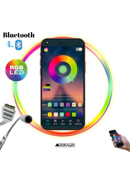 Bluetooth Cep Telefonundan Rgb Şerit LED Kontrol Modülü 6A 5-24V