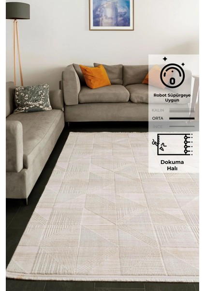 Görkem , Glorıa Gördes Polyester Saçaklı Pamuk Tabanlı Lazer Kesimli Salon Oturma Odası Mekan Halısı