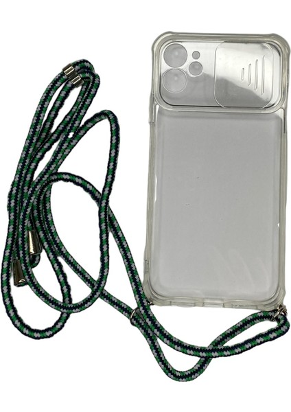 iPhone 11 Yeşil Askılı Şeffaf Silikon Kılıf