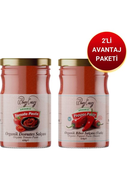 Organic Windy Valley Organik Domates Salçası (650GR) ve Biber Salçası (Tatlı) (610 Gr) Seti Ilave Tuz Icermez Ecocert Sertifikalı