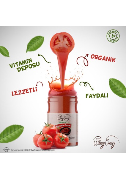 Organic Windy Valley Organik Domates Salçası (650GR) ve Biber Salçası (Tatlı) (610 Gr) Seti Ilave Tuz Icermez Ecocert Sertifikalı