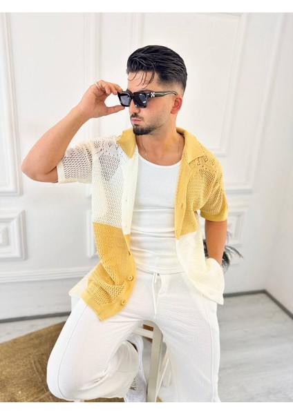 Gömlek Oversize Pamuklu Terletmez Kumaş Fileli Italyan Yaka Kısa Kollu Gömlek