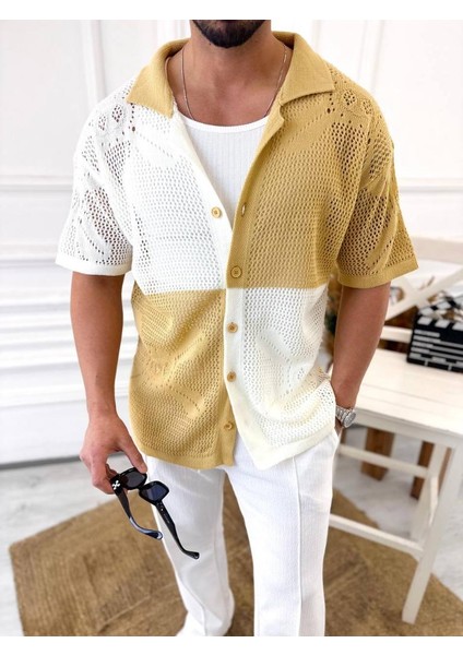 Gömlek Oversize Pamuklu Terletmez Kumaş Fileli Italyan Yaka Kısa Kollu Gömlek fırsatları