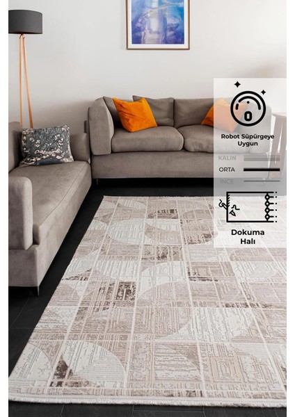 Görkem , Glorıa Gördes Polyester Saçaklı Pamuk Tabanlı Lazer Kesimli Salon Oturma Odası Mekan Halısı