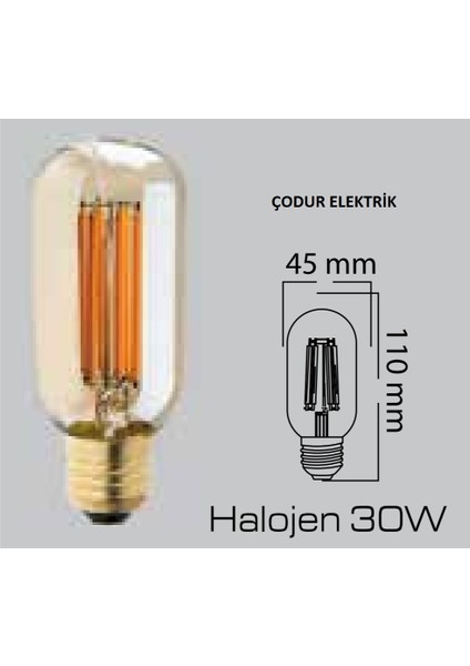 4 Watt Bal Rengi E27 Duylu 2500 Kelvın Gold T45 Flamanlı Rustik LED Ampül 435 Lümen