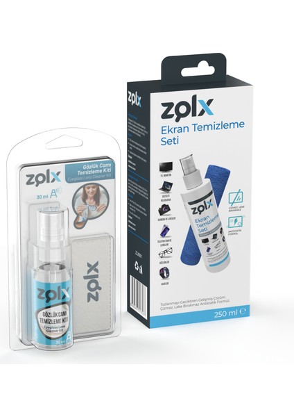 30ML Gözlük Temizleme Kiti + Zolx 250ML Ekran Temizleme Seti Lcd, Led, Ekran, Laptop, Tablet, Bilgisayar, Televizyon, Cep Telefonu, Gözlük, Kamera, Koruyucu Ve Parlatıcı Doğal Temizleme