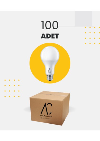 AC Aydınlatma 12W Bulb LED Ampul 3200K Sarı Işık - 100 Adet